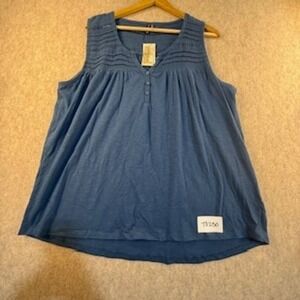 North River Blue Pintuck Sleeveless Henley Top XL New With Tags